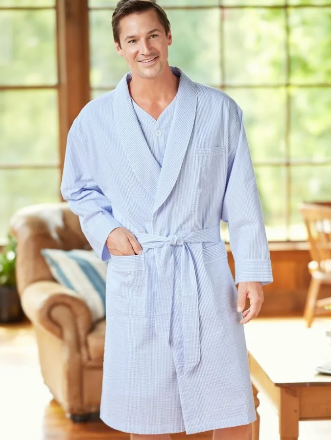 Men's Classic Stripe Cotton Seersucker Robe