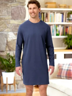 Men's Comfort Knit Crewneck Long-Sleeve Cotton Nightshirt