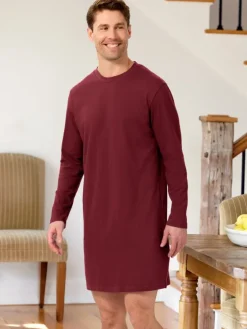 Men's Comfort Knit Crewneck Long-Sleeve Cotton Nightshirt