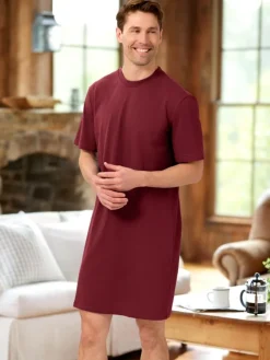 Men's Comfort Knit Crewneck Short-Sleeve Cotton Nightshirt