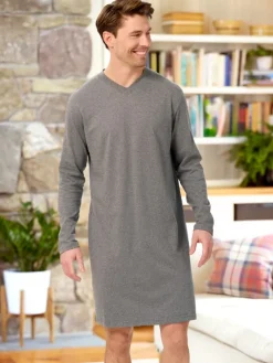 Men's Comfort Knit V-Neck Long-Sleeve Cotton Nightshirt