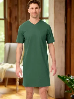 Men's Comfort Knit V-Neck Short-Sleeve Cotton Nightshirt