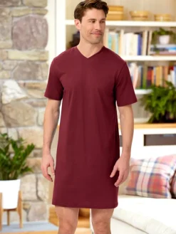 Men's Comfort Knit V-Neck Short-Sleeve Cotton Nightshirt