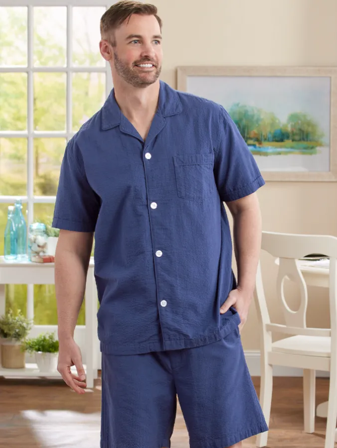Men's Cotton Seersucker Short Pajama Set