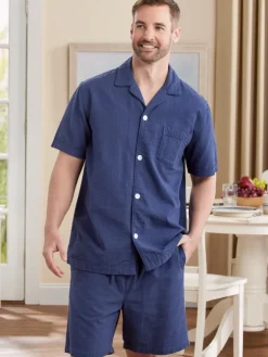 Men's Cotton Seersucker Short Pajama Set