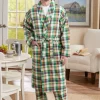 Men's Green Madras Plaid Cotton Wrap Robe