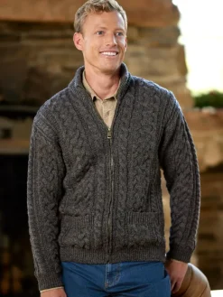 Men's Irish Wool Zip-Front Cardigan