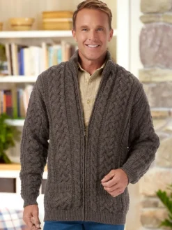 Men's Irish Wool Zip-Front Cardigan
