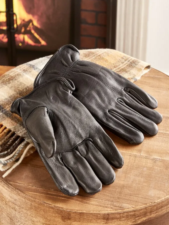Men's Lined Deerskin Leather Driving Gloves, Black