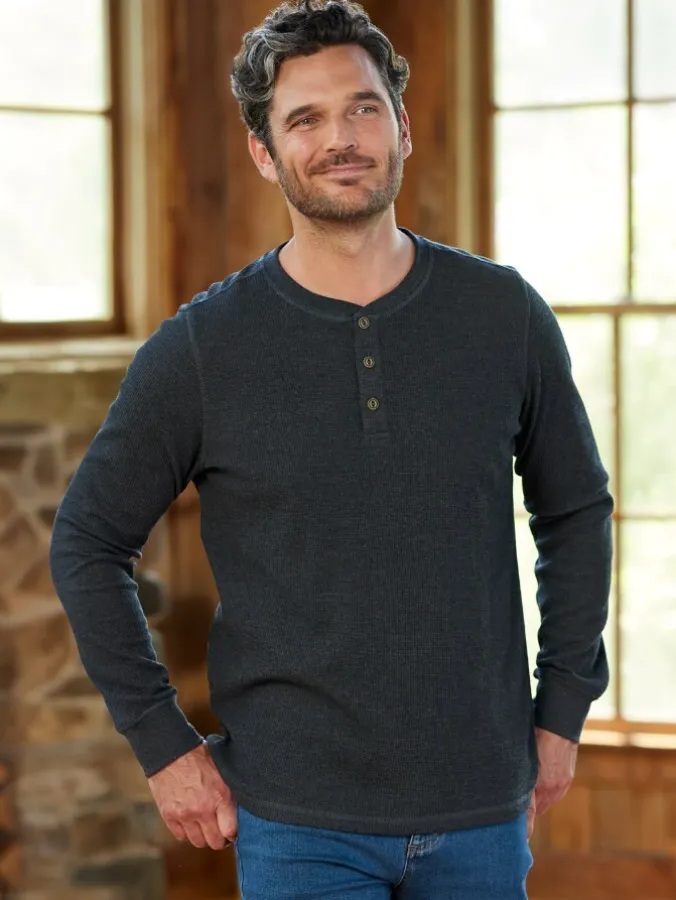 Men's Long-Sleeve Waffle Henley Shirt