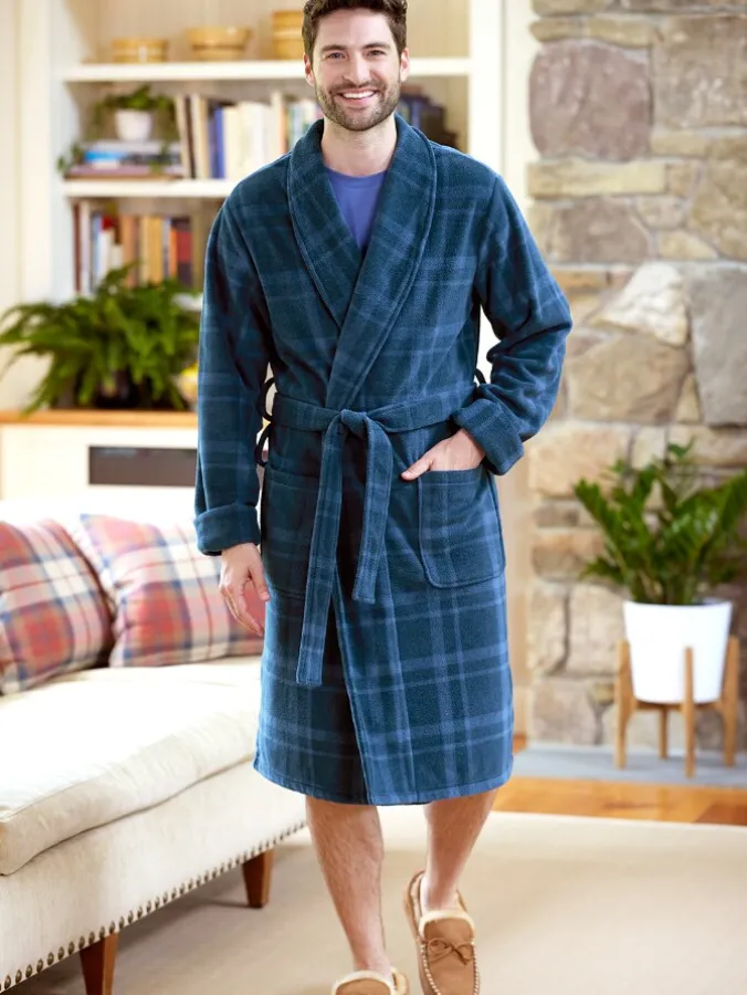 Men's Plush Plaid Fleece Robe