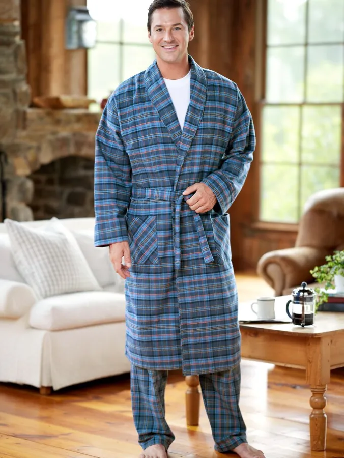 Men's Portuguese Cotton Flannel Wrap Robe