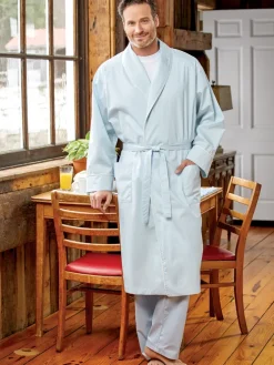 Men's Portuguese Cotton Percale Solid Wrap Robe