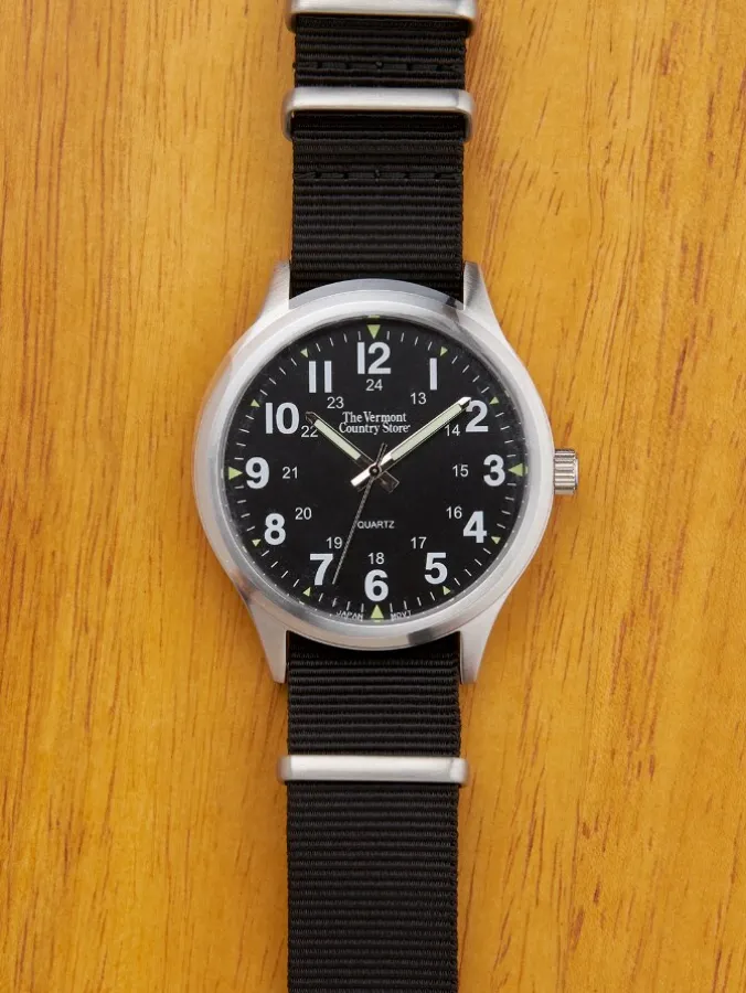 Men's Stainless Steel Field Watch With Nylon Wrist Band
