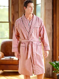 Men's Striped Cotton Seersucker Robe