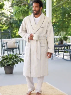 Men's Striped Cotton Seersucker Robe