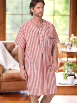 Men's Striped Cotton Seersucker Nightshirt