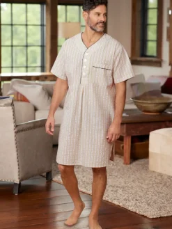 Men's Striped Cotton Seersucker Nightshirt