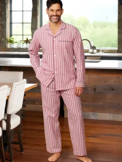 Men's Striped Cotton Seersucker Long Pajama Set