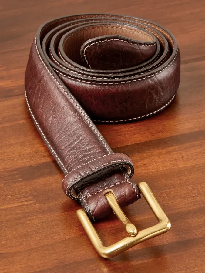Men's Top-Stitch Bison Leather Belt