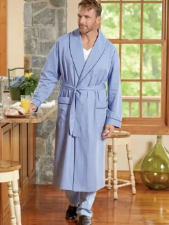Men's True Blue Cotton Wrap Robe