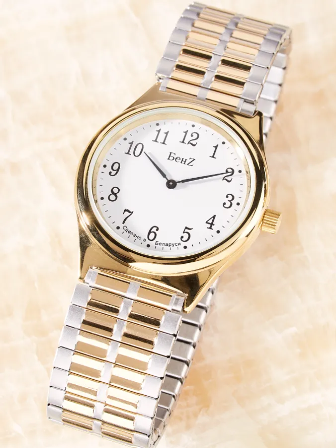 Men's Wind-Up Watch With Two-Tone Stretch Band