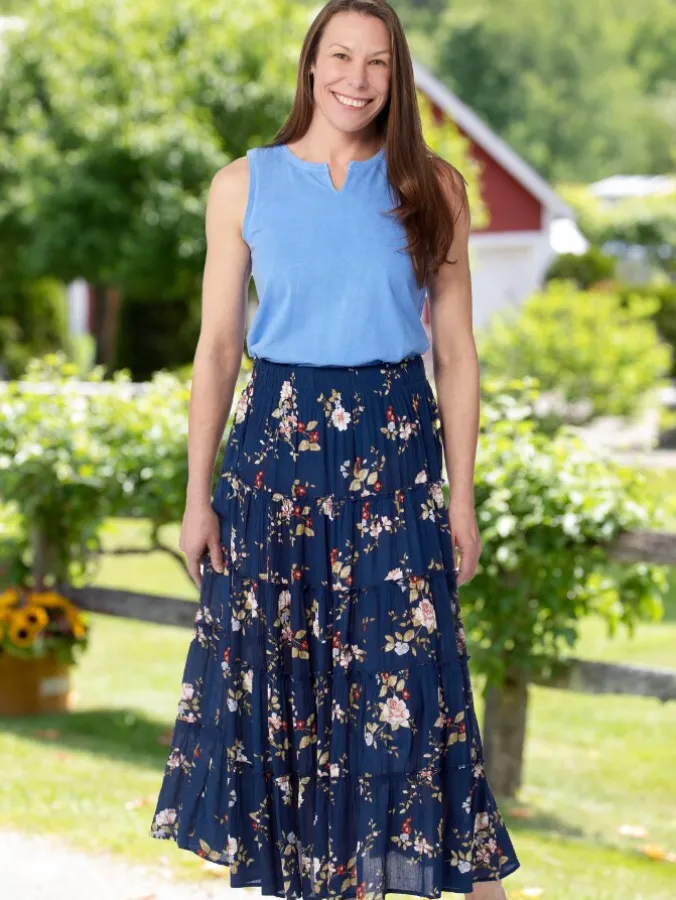 Midnight Rose Tiered Pull-On Skirt