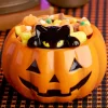 Midnight the Black Cat and Jack O'Lantern Ceramic Halloween Bowl