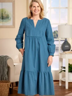 Midweight Linen Tiered Midi Dress