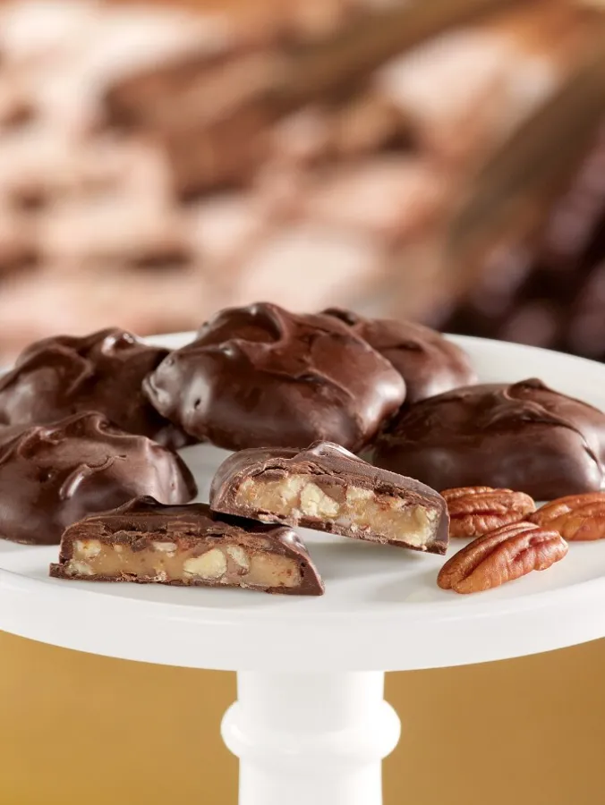 Milk or Dark Chocolate Pecan Caramel Patties, 12 Ounce Bag