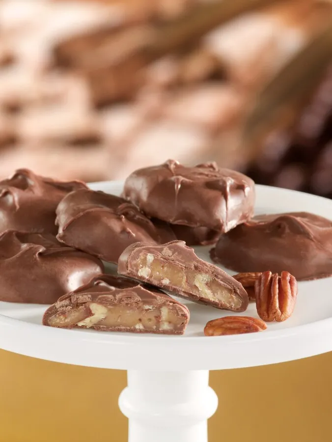 Milk or Dark Chocolate Pecan Caramel Patties, 12 Ounce Bag