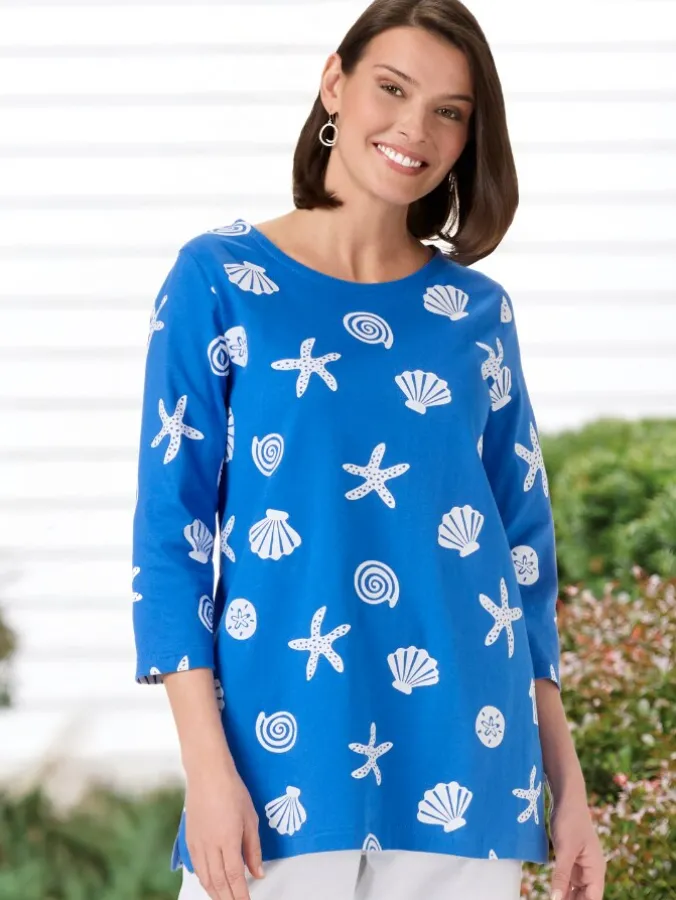 M.MAC® Pearly Seashells Scoop-Neck Cotton Knit Tunic