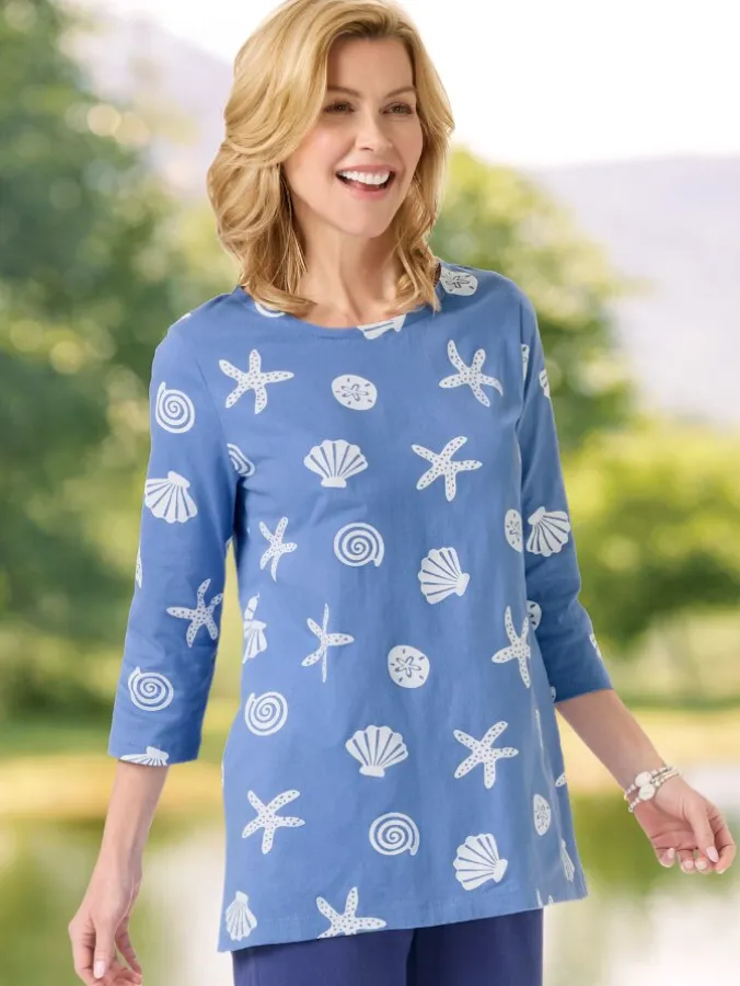 M.MAC® Pearly Seashells Scoop-Neck Cotton Knit Tunic