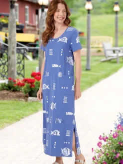 M.MAC® Rock Fish Ankle-Length Cotton Knit Dress With Pockets