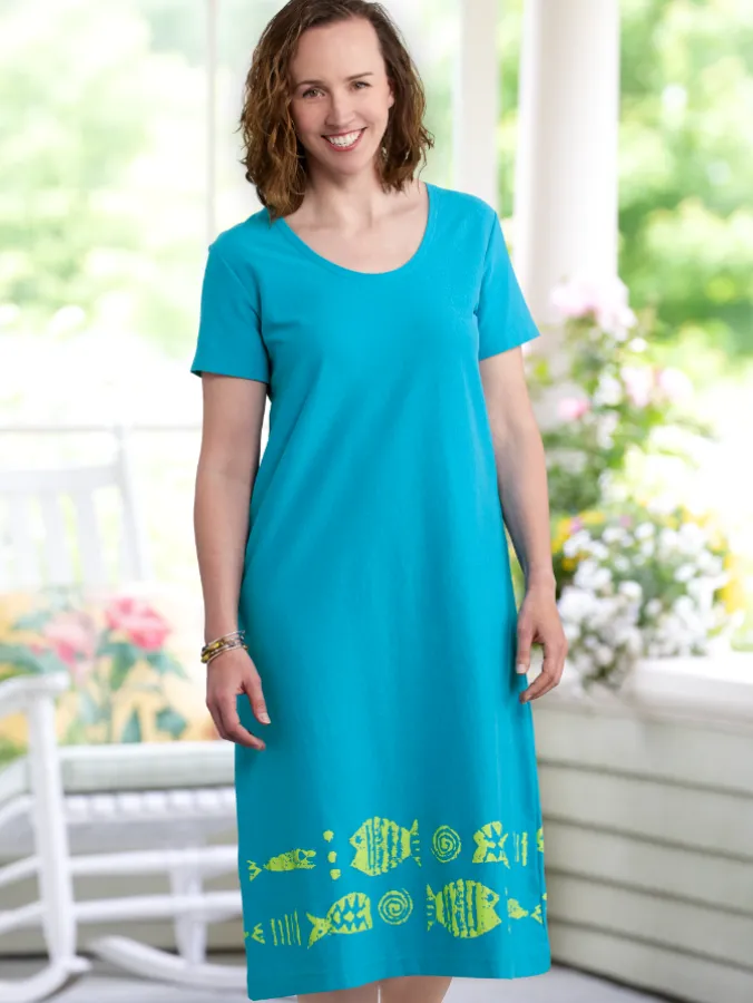 M.MAC Rock Fish Border Cotton Knit A-Line Dress