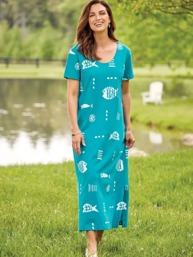 M.MAC Rock Fish Cotton Knit Ankle-Length Dress In Aqua