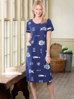 M.MAC® Rock Fish Mid-Length Cotton Knit Dress With Pockets