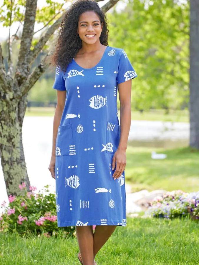 M.MAC® Rock Fish Mid-Length Cotton Knit Dress With Pockets