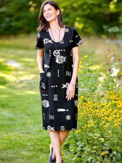 M.MAC® Rock Fish Mid-Length Cotton Knit Dress With Pockets