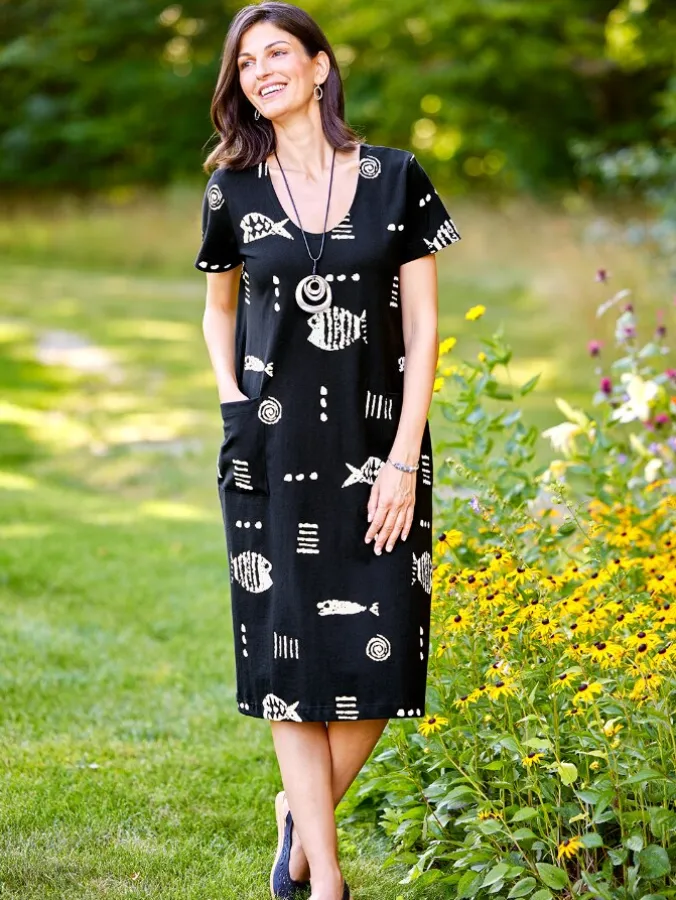 M.MAC® Rock Fish Mid-Length Cotton Knit Dress With Pockets