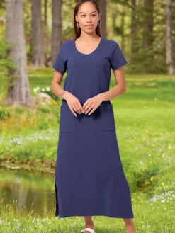 M.MAC® Solid Ankle-Length Cotton Knit Dress With Pockets