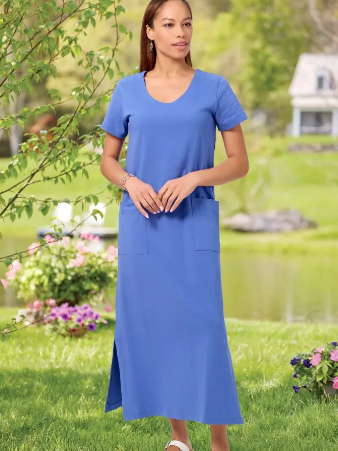 M.MAC® Solid Ankle-Length Cotton Knit Dress With Pockets