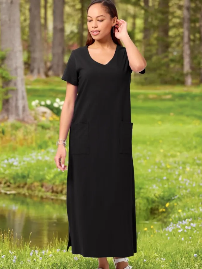 M.MAC® Solid Ankle-Length Cotton Knit Dress With Pockets