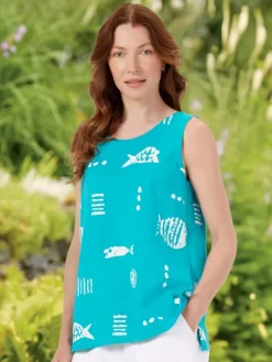 M.MAC® Women's Sleeveless Cotton Jersey Tunic Top, Rock Fish Print