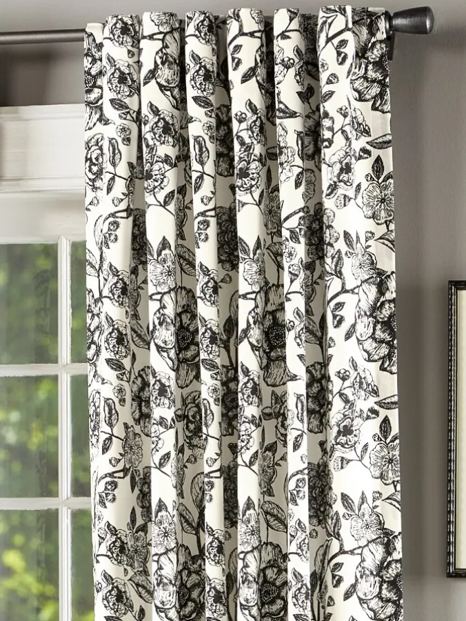 Moonlit Blooms Lined Rod Pocket Panel With Back Tabs