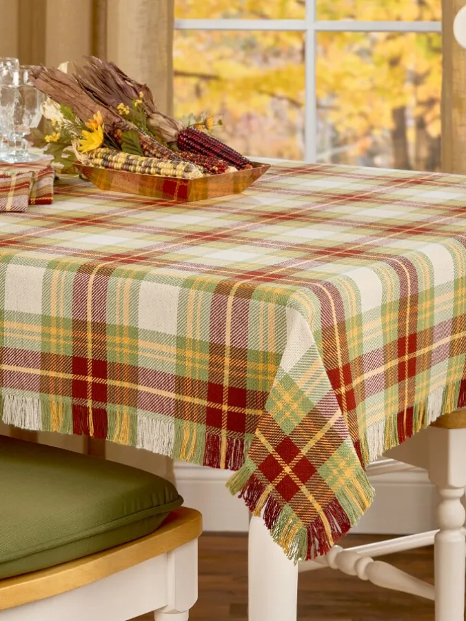 Mountain Weavers Hartland Fall Plaid Weave Cotton Tablecloth