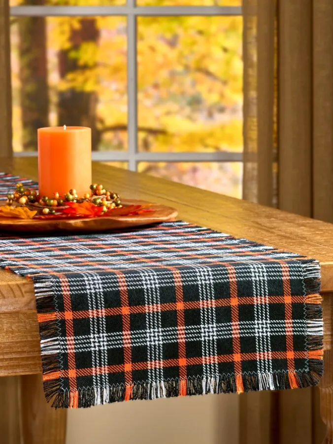 Mountain Weavers Hartland Halloween Plaid Weave 14 Inch Cotton Table Runner
