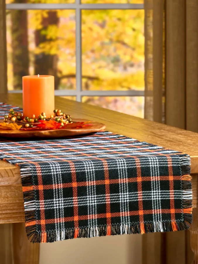 Mountain Weavers Hartland Halloween Plaid Weave 14 Inch Cotton Table Runner