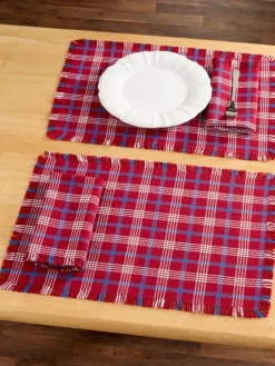 Mountain Weavers Hartland Patriotic Plaid Weave Cotton Placemat, Set of 2