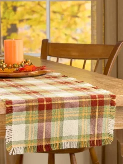 Mountain Weavers Hartland Plaid Weave Cotton Table Runner, 14 Inch Wide